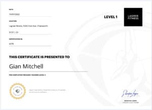 Gian Mitchell - Lagree Fitness Certified Trainer Certificate